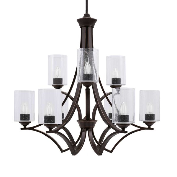 Zilo Dark Granite Nine-Light Chandelier with Four-Inch Clear Bubble Glass, image 1
