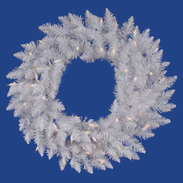 Crystal White Spruce 24 Inch Wreath with 50 Clear Lights, image 1