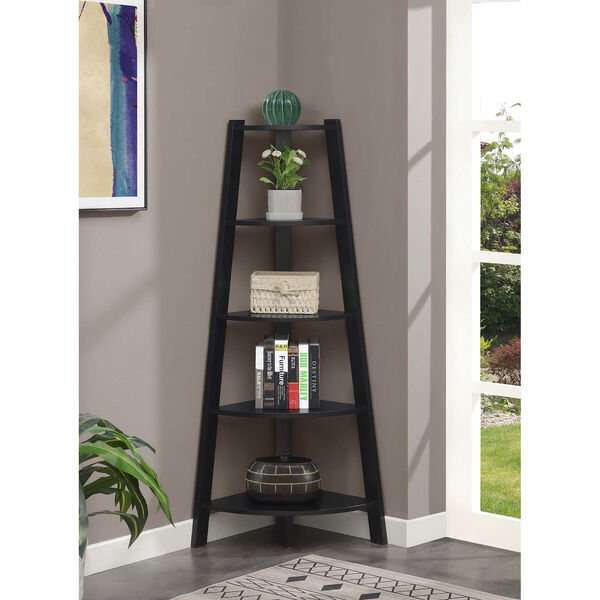 Newport Black 5 Tier Wide Corner Bookcase, image 1