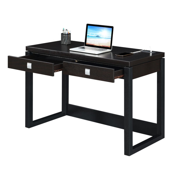 Newport Espresso and Black Two-Drawer Desk with Charging Station, image 4