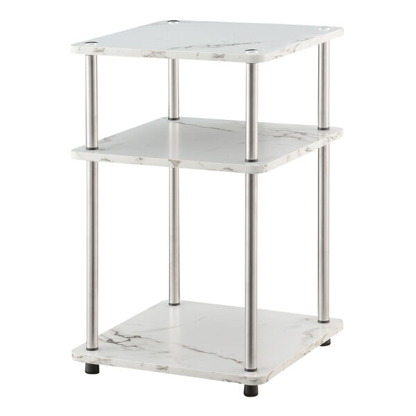 Design2Go Faux White Marble and Chrome Three-Tier End Table, image 1