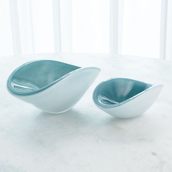 White and Azure Pinched Cased Glass Bowl, image 2