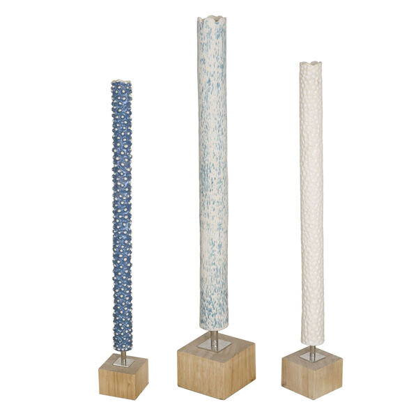 Markira Blue and White Sculptures with Wooden Base, Set of 3, image 1