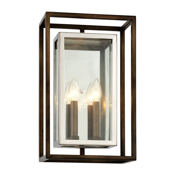 Morgan Bronze with Polished Stainless Large Two-Light Outdoor Wall Sconce with Dark Bronze, image 1