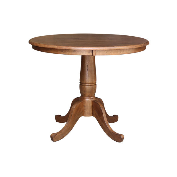 Distressed Oak 36-Inch Round Top Pedestal Dining Table with Two Ladderback Chair, Three-Piece, image 3