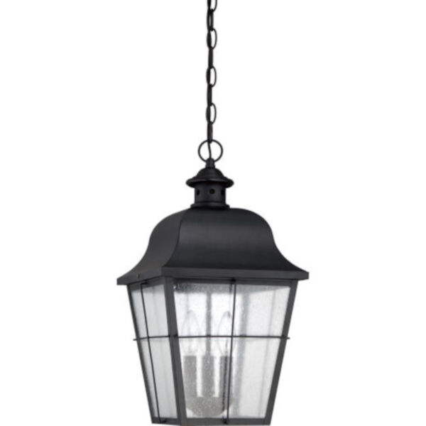 Bryant Black Three-Light Outdoor Pendant with Clear Seedy Glass, image 2
