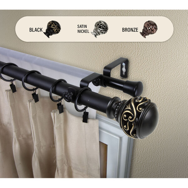 Isabella Black 48-Inch Double Curtain Rod, image 2