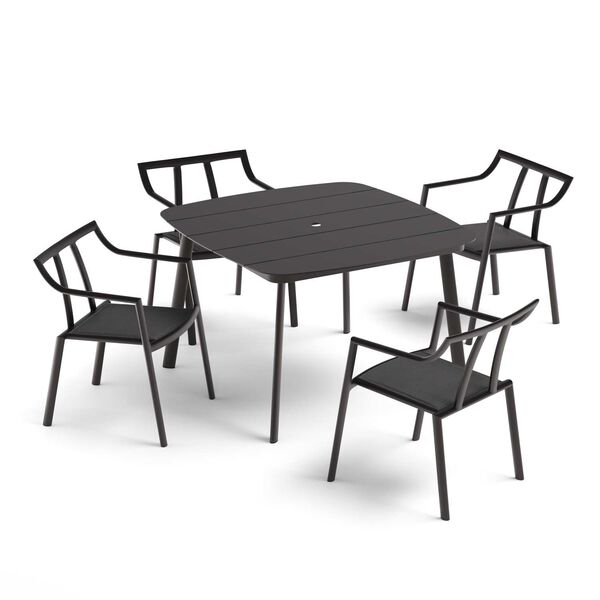 Markoe and Eiland Black Five-Piece Square Dining Table and Armchairs Set, image 1