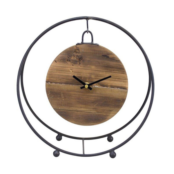 Black 12-Inch Iron Wood Clock, image 1