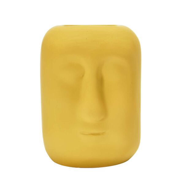Yellow Stoneware Planter with Face, image 3
