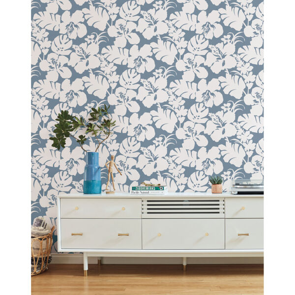 Waters Edge Blue Hibiscus Arboretum Pre Pasted Wallpaper - SAMPLE SWATCH ONLY, image 1