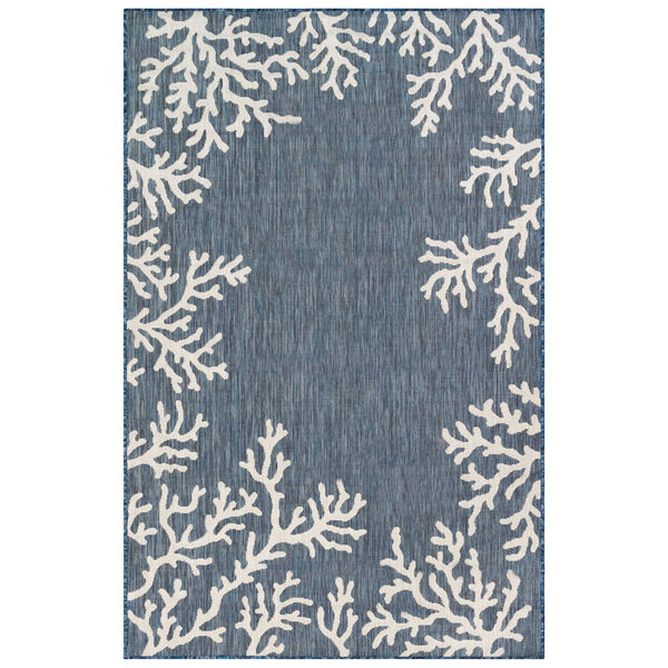 Carmel Silver Rectangular 8 Ft. 10 In. x 11 Ft. 9 In. Coral Border Outdoor Rug, image 1