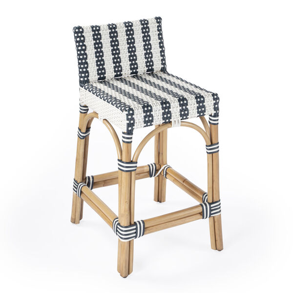 Serienna Blue and White Rattan Low Back Counter Stool, image 1