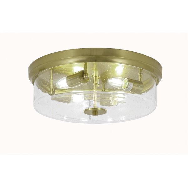 New Age Brass Four-Light Flush Mount with Clear Bubble Glass, image 1