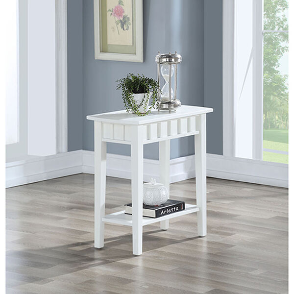 Convenience Concepts Dennis White End, Small White End Table With Storage
