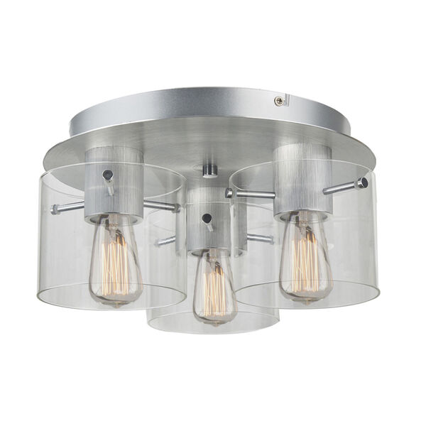Henley Brushed Aluminium Three-Light Flush Mount with Clear Glass, image 1