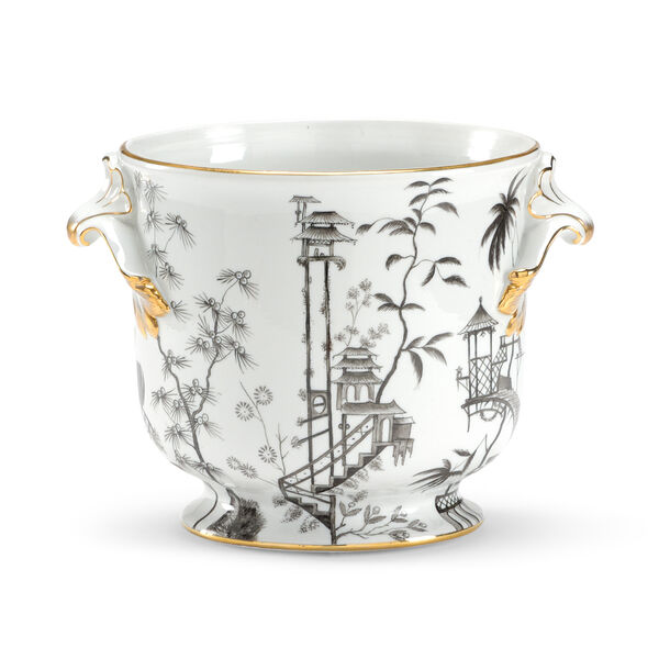 Black and White Floral Chinoisserie Vase, image 1