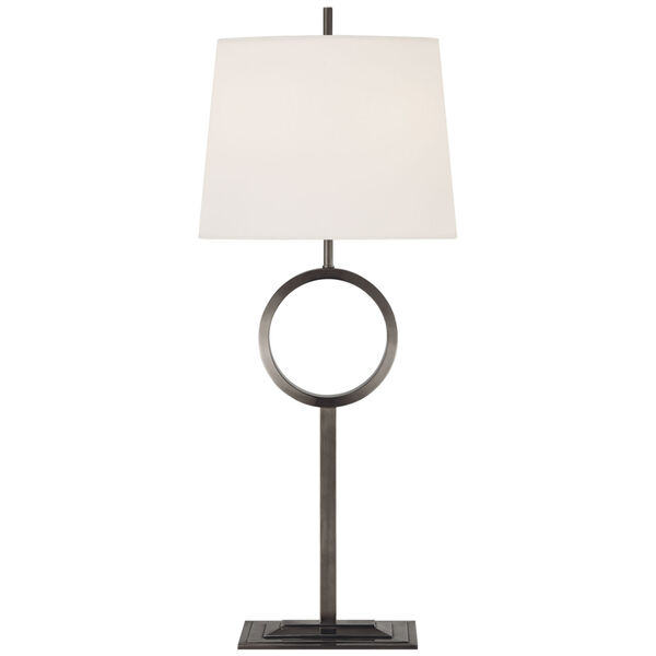 Simone Large Buffet Lamp in Bronze with Linen Shade by Thomas O'Brien, image 1