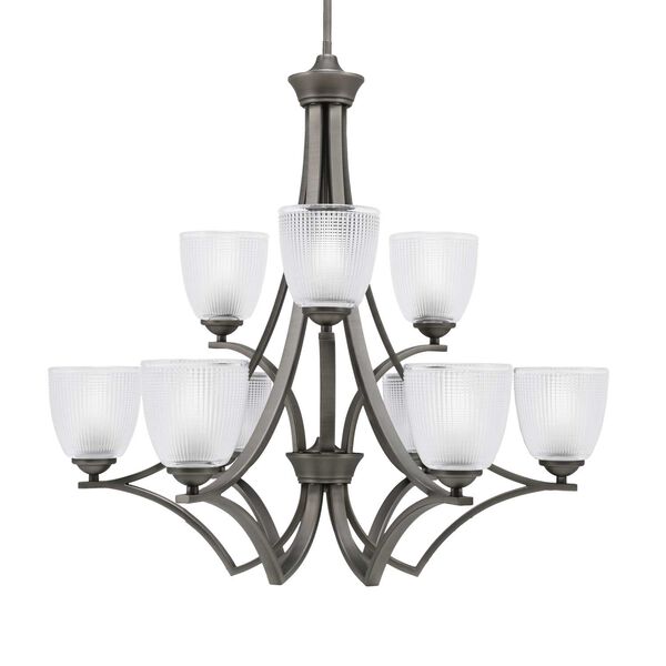 Zilo Graphite Nine-Light Chandelier with Five-Inch Clear Ribbed Glass, image 1