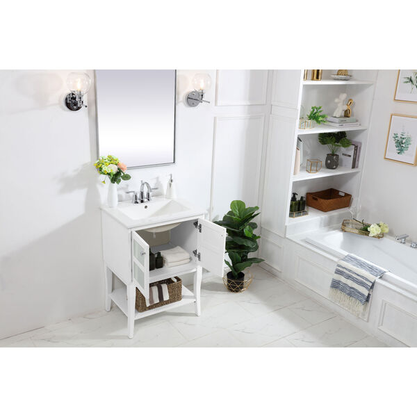 Mason White 24-Inch Single Bathroom Mirrored Vanity Sink Set, image 4