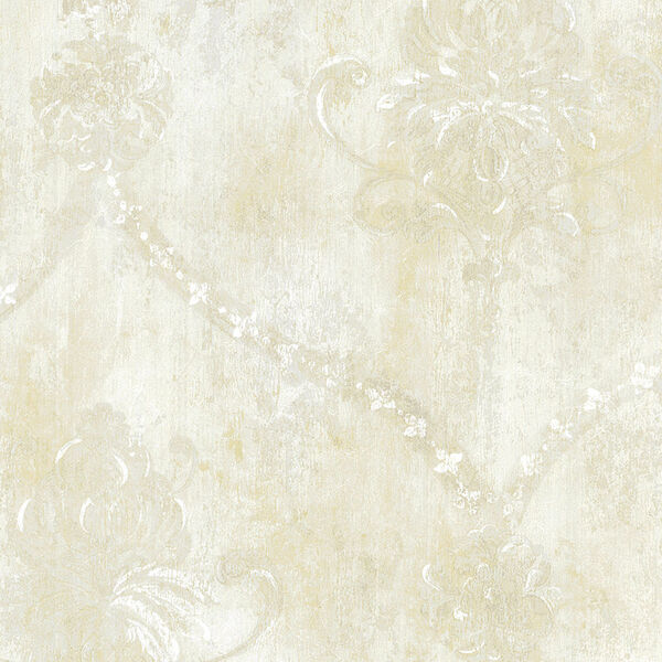 Regal Damask Pearl and Beige Wallpaper - SAMPLE SWATCH ONLY, image 1