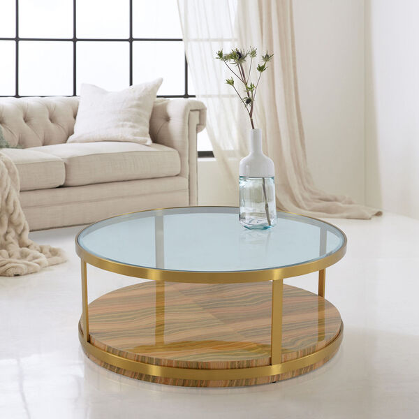 Hattie Glass Top Brushed Gold Coffee Table, image 6