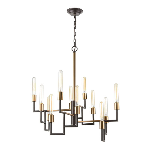 Congruency Oil Rubbed Bronze and Satin Brass 12-Light Chandelier, image 1