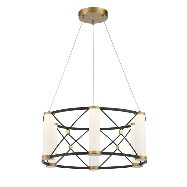 Aries Matte Black and Burnished Brass Six-Light Integrated LED Pendant, image 5