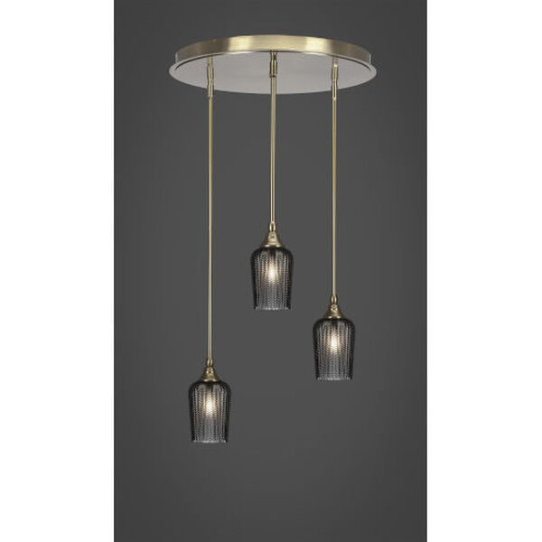 Empire New Age Brass Three-Light Cluster Pendalier with Five-Inch Smoke Textured Glass, image 2