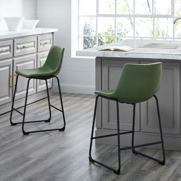 Green Faux Leather Counter Stool, Set of Two, image 2