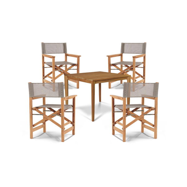 Del Ray Natural Teak  Five-Piece Square Outdoor Dining Set with Taupe Textilene Fabric, image 1