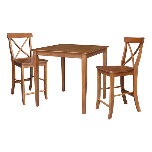 Distressed Oak Counter Height Dining Table with Two X-Back Stools, 3 Piece Set, image 1
