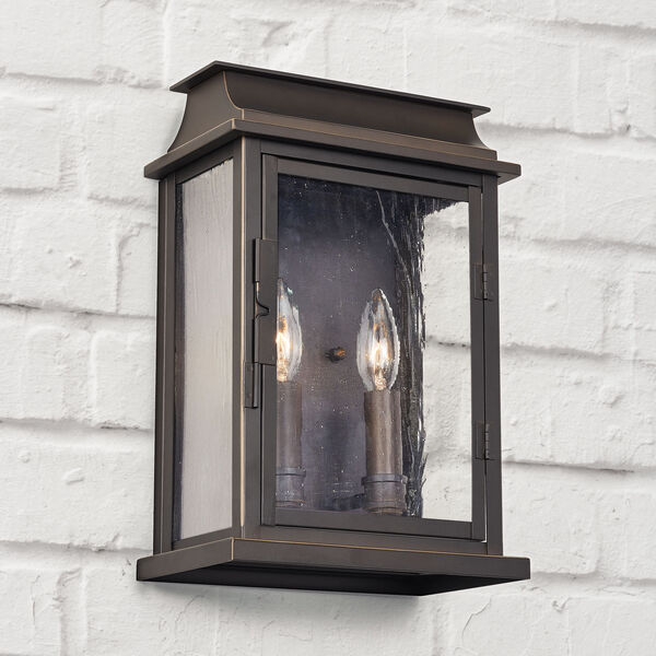 Bolton Oiled Bronze 14-Inch Two-Light Outdoor Wall Mount with Antiqued Glass, image 2