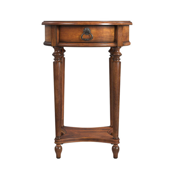 Jules Antique Cherry Round Accent Table with Drawer, image 2