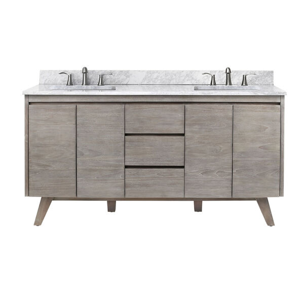 Coventry 61 inch Vanity in Gray Teak with Carrara White Top, image 1