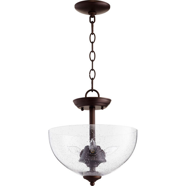 Oiled Bronze with Clear Seeded Glass Three-Light 12-Inch Pendant, image 1