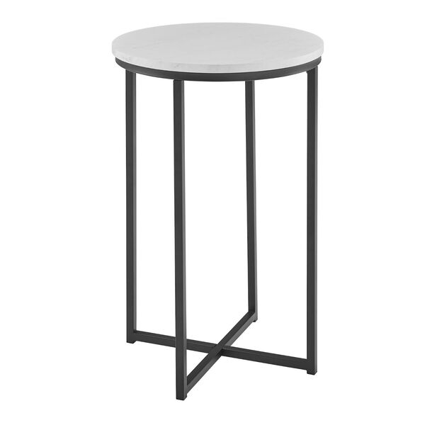 Alissa Faux White Marble and Black Round Side Table, image 1