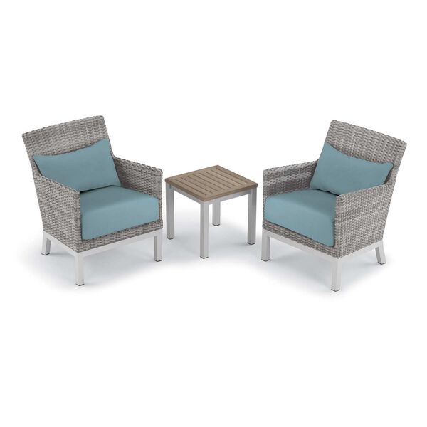 Argento and Travira Ice Blue Three-Piece Outdoor Club Chair with Lumbar Pillows and End Table Set, image 1