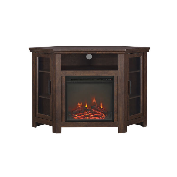 Corner Fireplace Media  TV Stand Console  - Traditional Brown, image 2