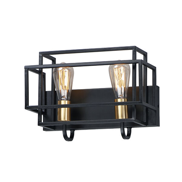 Liner Black and Satin Brass Two-Light Wall Sconce, image 1