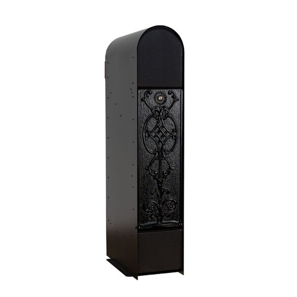 MailKeeper 150 Black 49-Inch Locking Column Mount Mailbox with Decorative Old English Design Front, image 2