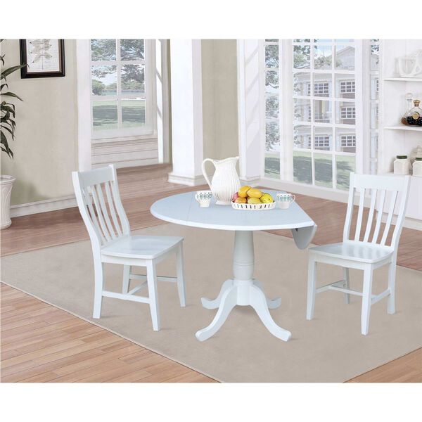 White Round Pedestal Drop Leaf Table with Chairs, 3-Piece, image 2