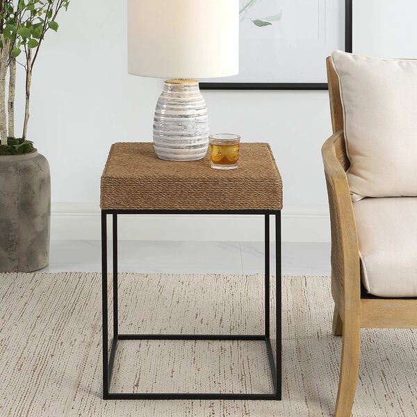 Laramie Natural and Black Rustic Rope Accent Table - (Open Box), image 4