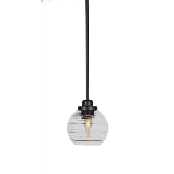 Odyssey Matte Black Six-Inch One-Light Mini Pendant with Clear Ribbed Glass Shade, image 1