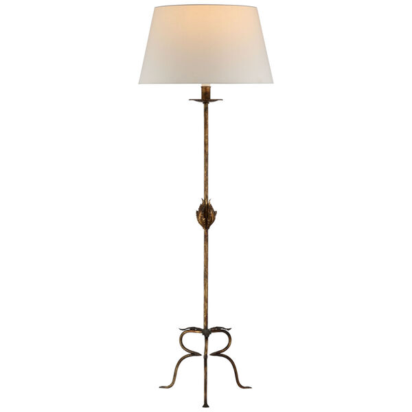 Octavia Large Floor Lamp in Antique Gild with Linen Shade by Julie Neill, image 1