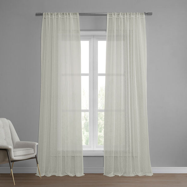 White Striped Faux Linen Sheer Curtain Single Panel, image 1