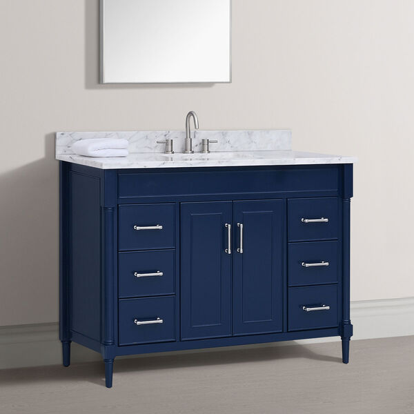 Bristol Navy Blue 49-Inch Vanity Set with Carrara White Marble Top, image 3
