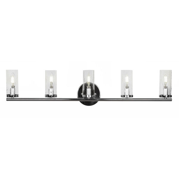 Trinity Chrome Five-Light Bath Vanity with Clear Bubble Glass, image 1