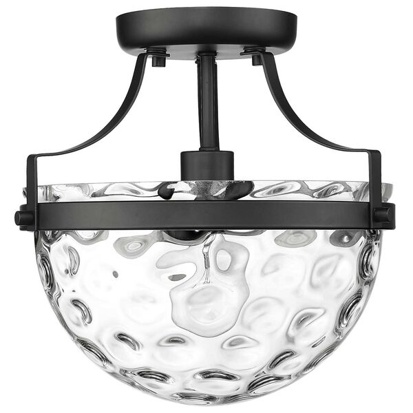 Quinn Matte Black One-Light Semi-Flush Mount with Clear Wavey Glass, image 2