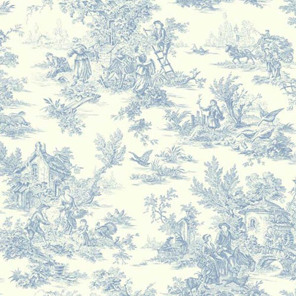 Inspired by Color Blue and White Champagne Toile Wallpaper, image 1